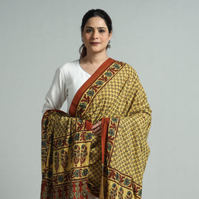 Yellow - hand printed cotton dupatta 19 - handcrafted