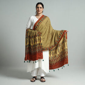 Yellow - hand printed cotton dupatta 19 - handcrafted