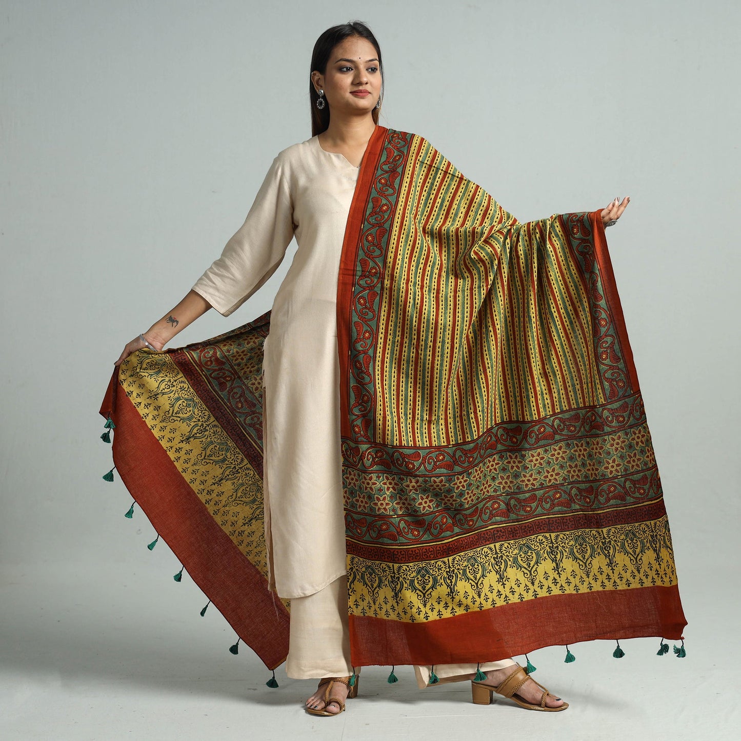 Buy Hand Block Printed Cotton Ajrakh Dupatta 