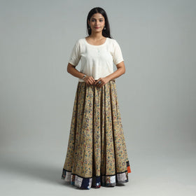 Yellow - hand printed cotton long kalamkari skirt 02