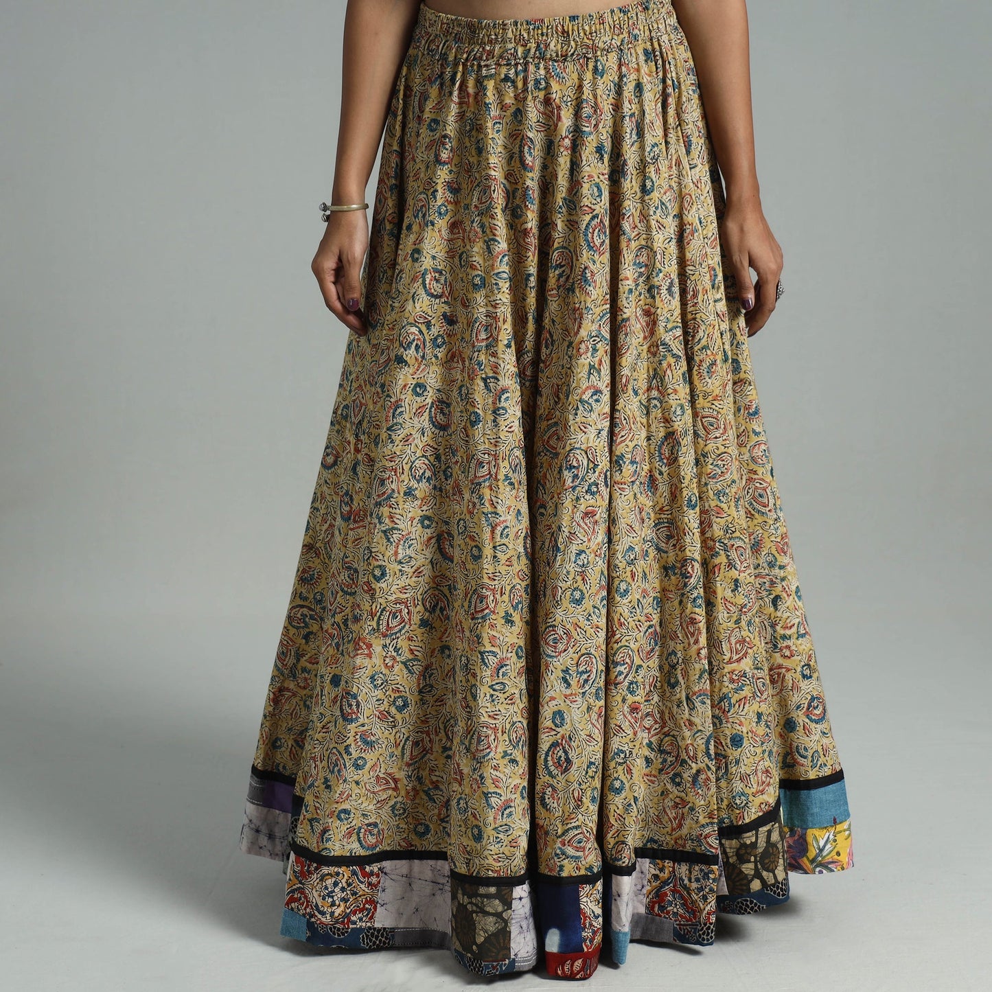 Yellow - hand printed cotton long kalamkari skirt 02