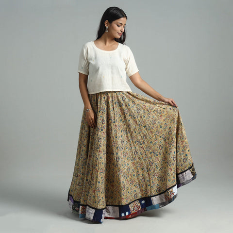 Yellow - hand printed cotton long kalamkari skirt 02