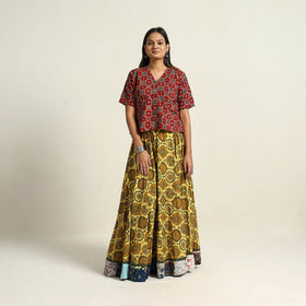 Yellow - hand printed cotton long skirt 14 - handcrafted