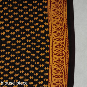 Yellow - hand printed natural dyed modal silk bagh saree 04