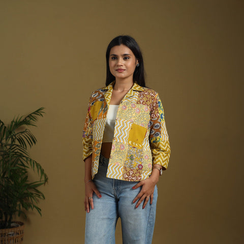 Yellow - hand-stitched mosaic cotton women’s jacket 03