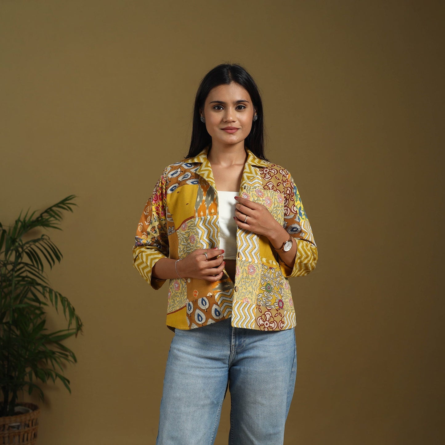 Yellow - hand-stitched mosaic cotton women’s jacket 03