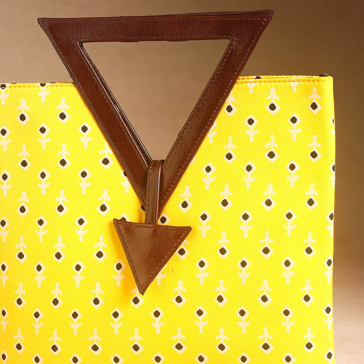 Yellow Handcrafted Bandhani Tie-Dye Leather Hand Bag