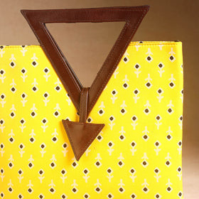 Yellow Handcrafted Bandhani Tie-Dye Leather Hand Bag