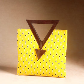 Yellow Handcrafted Bandhani Tie-Dye Leather Hand Bag