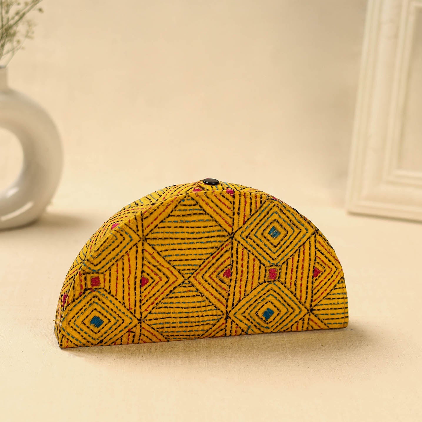 Yellow Handcrafted Bengal Kantha Work Jewelry Box