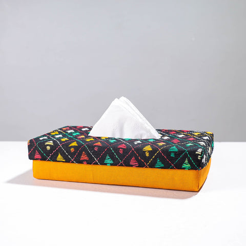 Yellow Handcrafted Bengal Kantha Work Tissue Box 