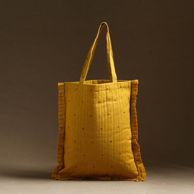 Yellow - handcrafted cotton frill jhola bag 58