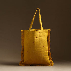 Yellow - handcrafted cotton frill jhola bag 58