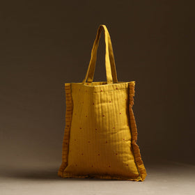 Yellow - handcrafted cotton frill jhola bag 58