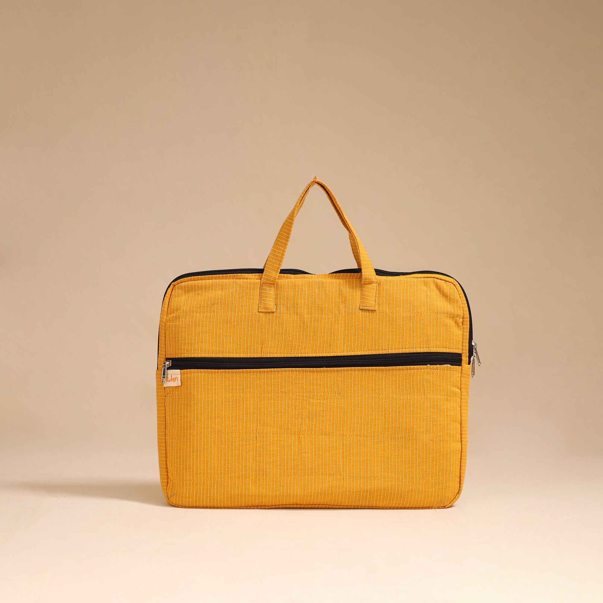 Yellow Handcrafted Cotton Quilted Laptop Bag