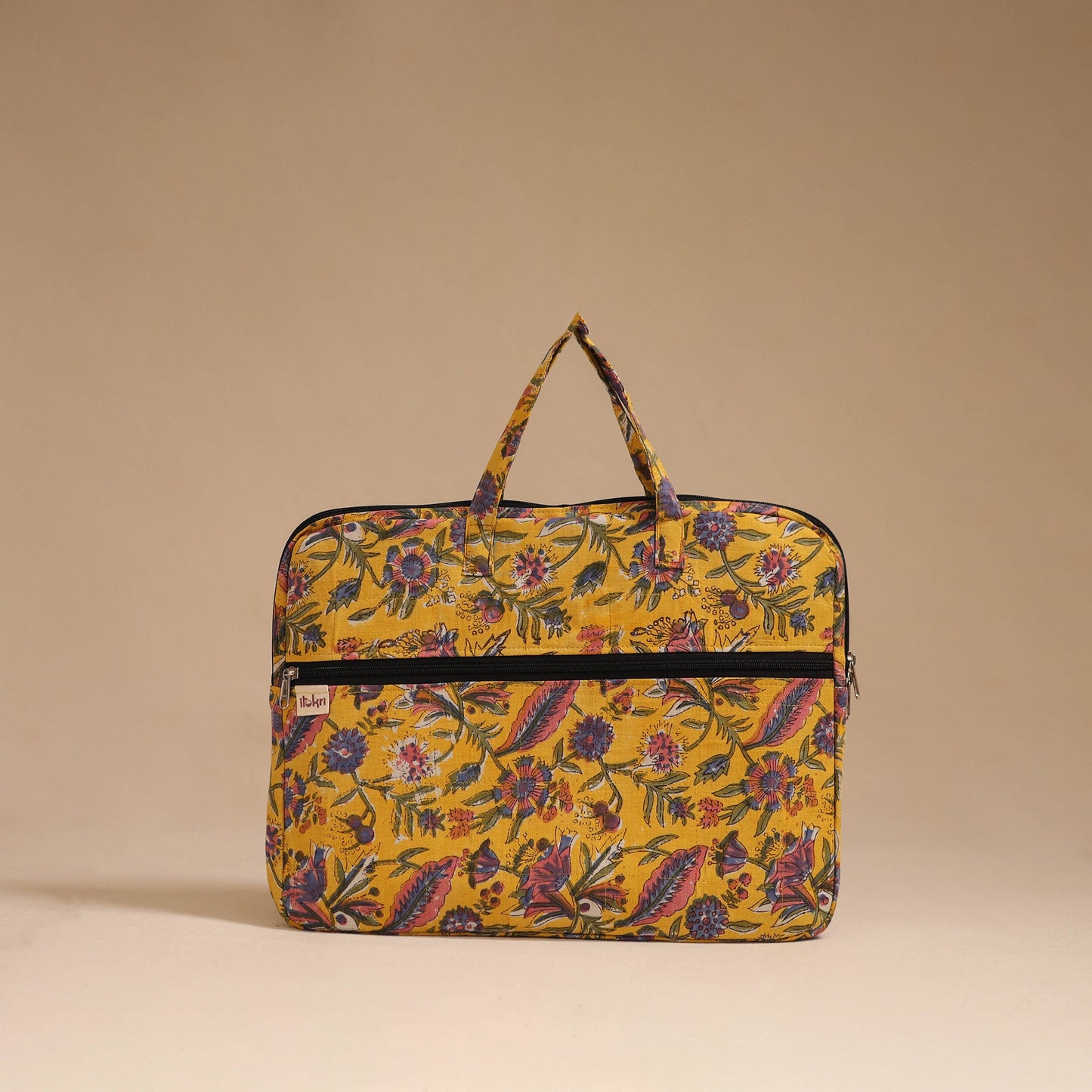 Yellow - handcrafted cotton quilted laptop bag 16