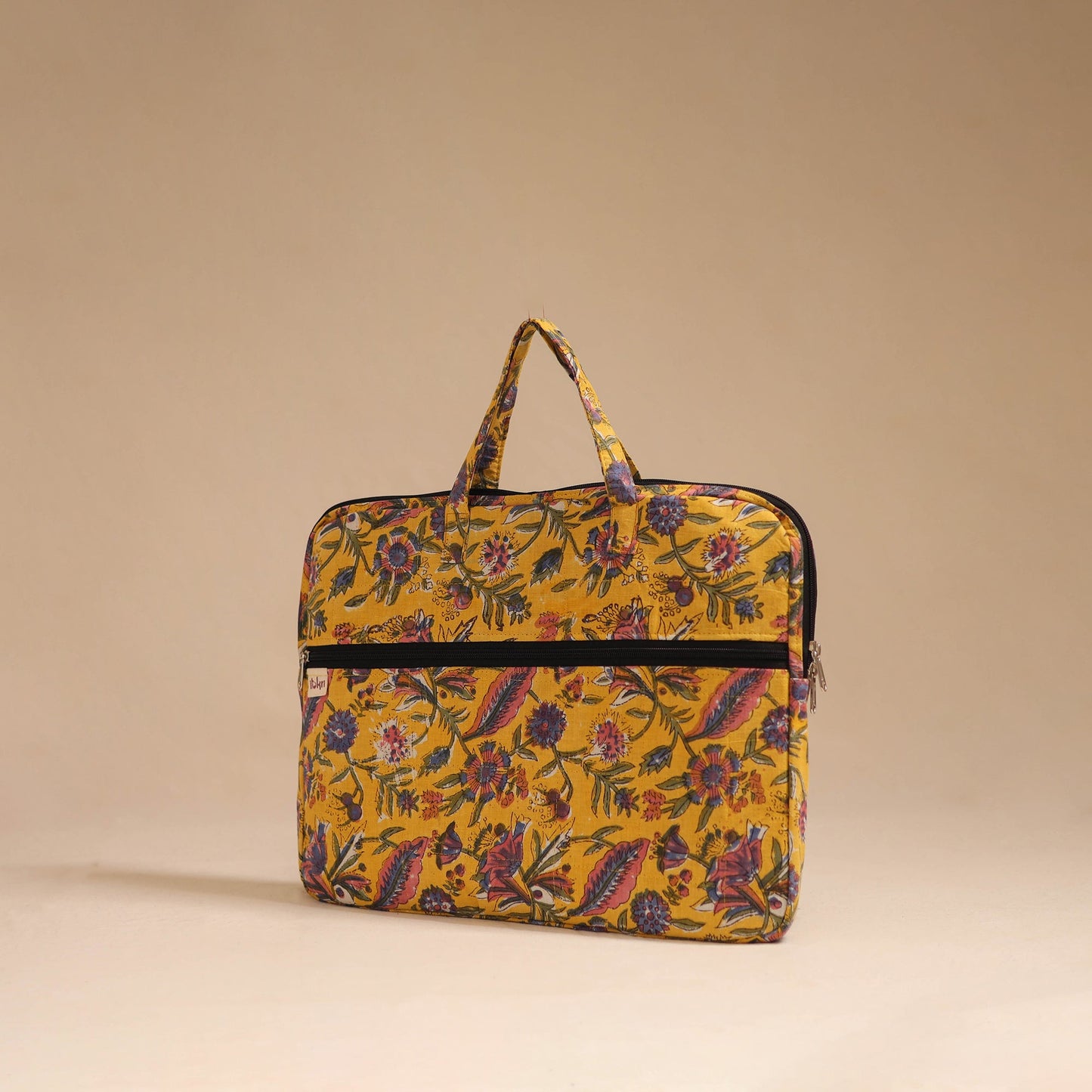 Yellow - handcrafted cotton quilted laptop bag 16