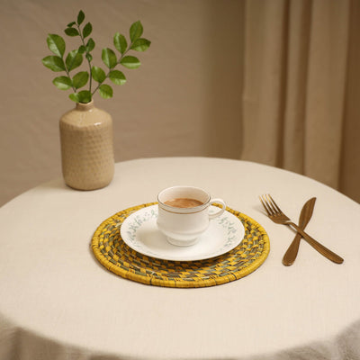 Yellow - handcrafted eco-friendly sabai grass spiral mat 07