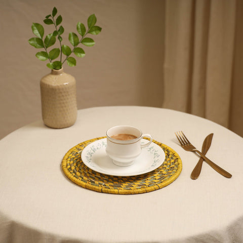 Yellow - handcrafted eco-friendly sabai grass spiral mat 07