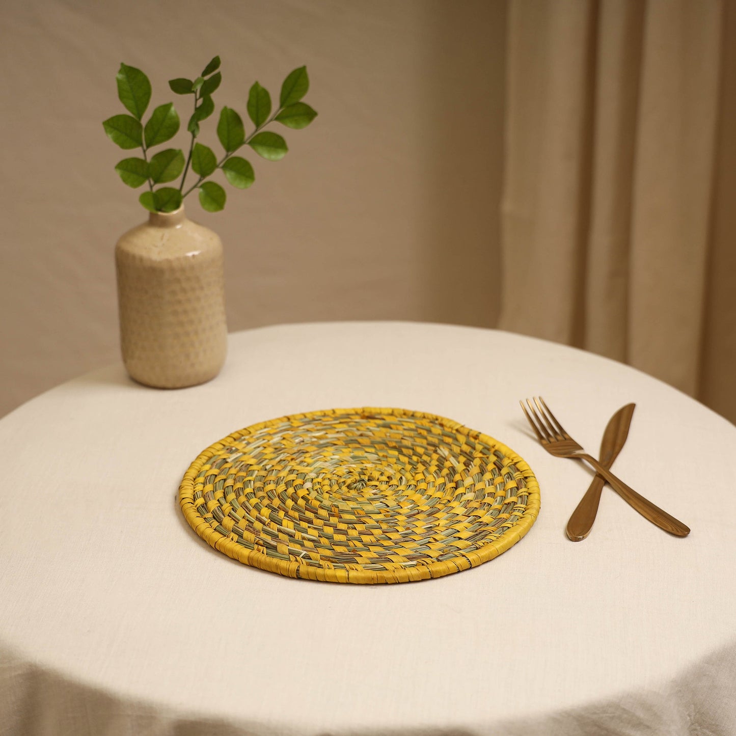 Yellow - handcrafted eco-friendly sabai grass spiral mat 07