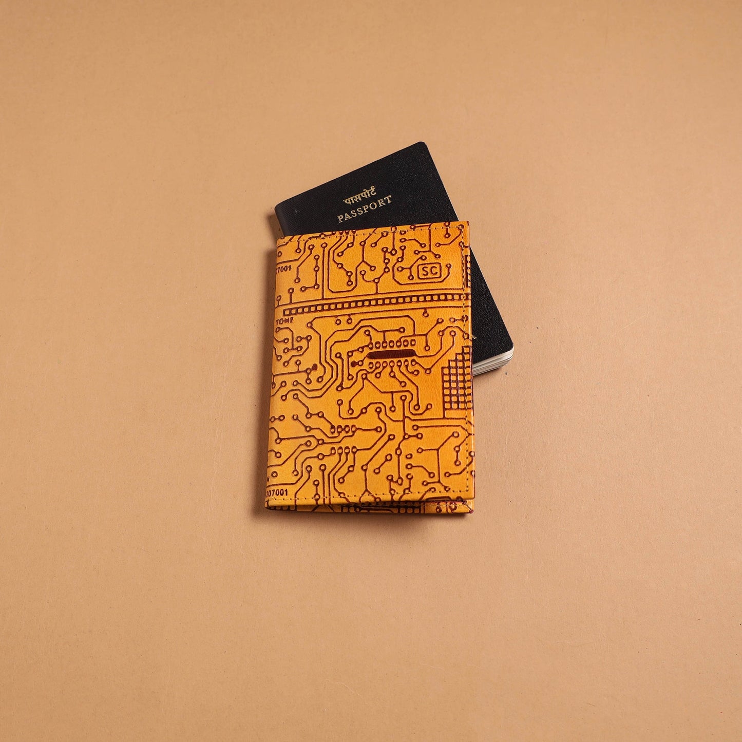 Handcrafted embossed leather passport cover 09