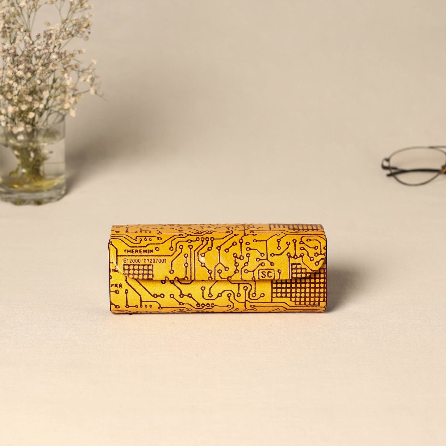 Handcrafted embossed leather spectacle case 02