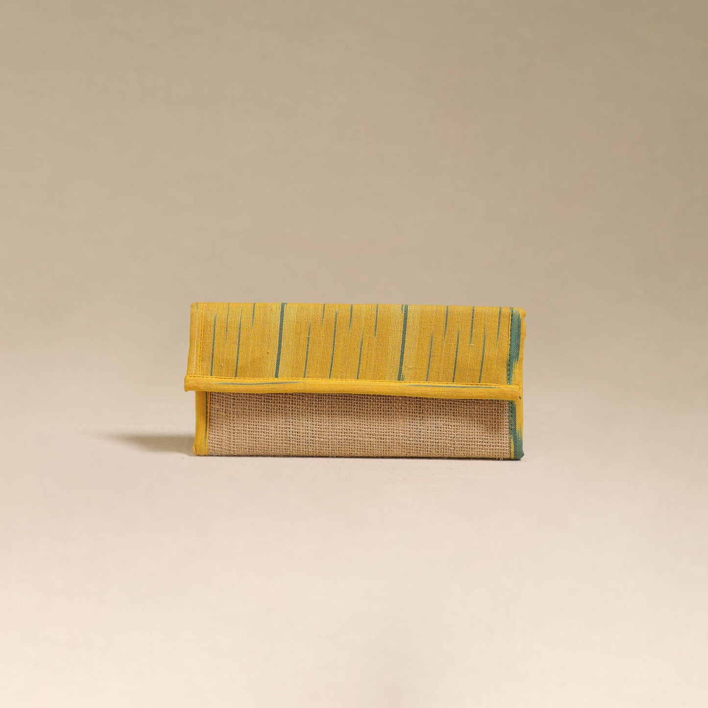 Yellow - handcrafted ikat fabric jute clutch / wallet