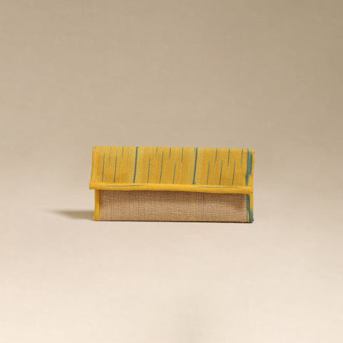 Yellow - handcrafted ikat fabric jute clutch / wallet