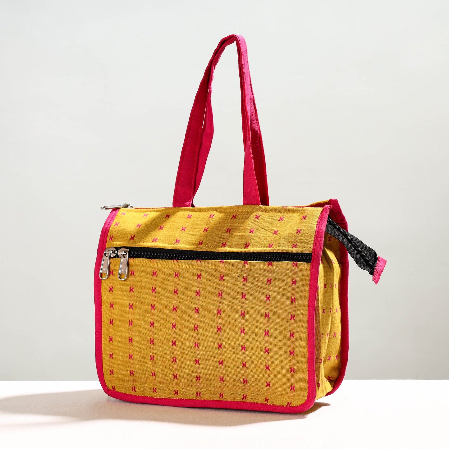 Yellow Handcrafted Jacquard Cotton Hand Bag