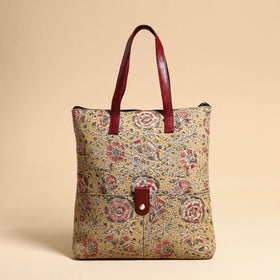  Handcrafted Kalamkari Block Printed Hand Bag with Leather Handle Online at iTokri.com