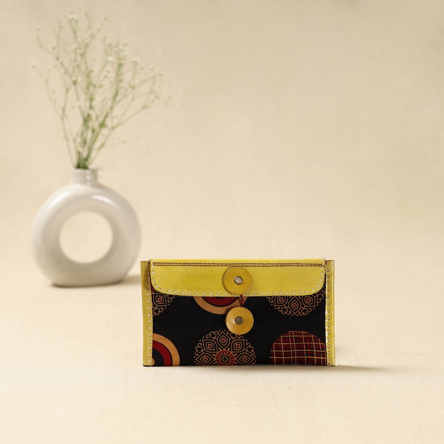 Handcrafted kutch embroidery leather clutch / wallet 08
