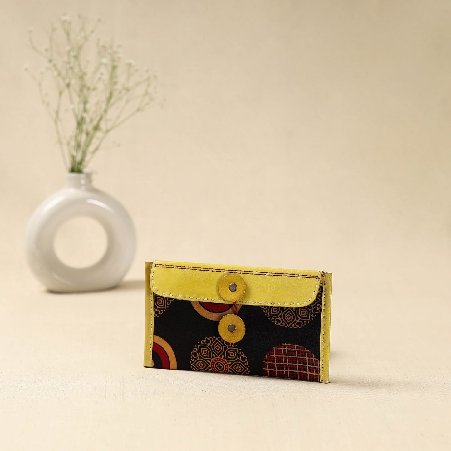 Handcrafted kutch embroidery leather clutch / wallet 08