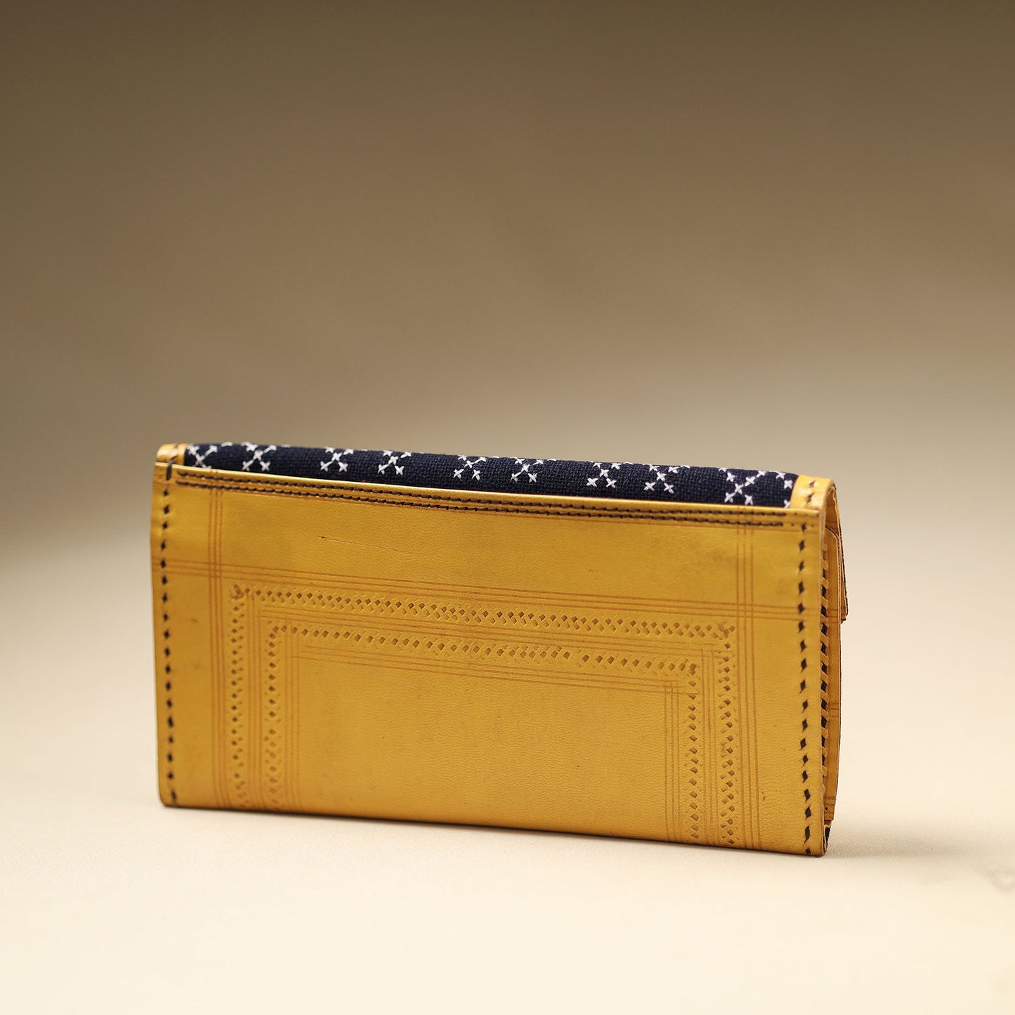 Yellow Handcrafted Kutch Jat Embroidery Leather Wallet