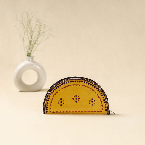 Yellow - handcrafted kutch leather clutch / wallet 45