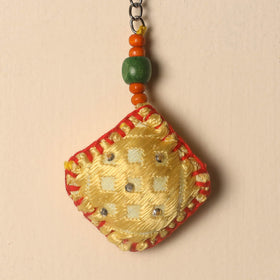 Yellow Handcrafted Phulkari Embroidered Keychain