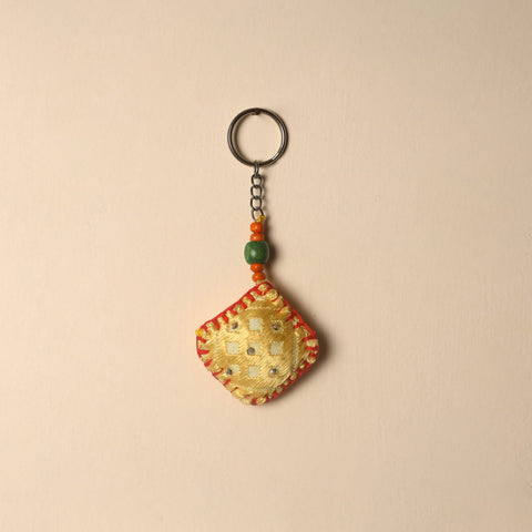 Yellow Handcrafted Phulkari Embroidered Keychain