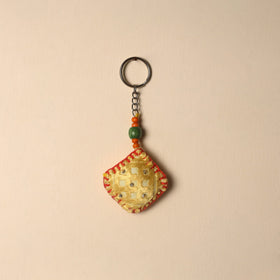 Yellow Handcrafted Phulkari Embroidered Keychain