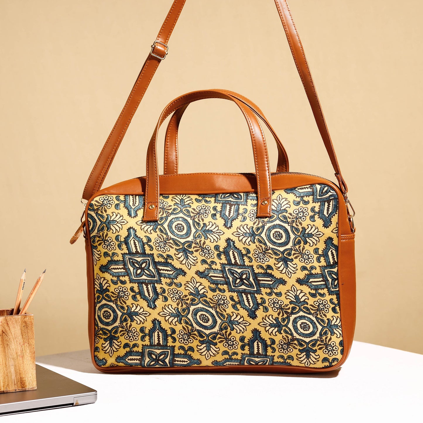  Handcrafted Ajrakh Block Printed Modal Silk Laptop Bag 