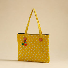  Yellow Handcrafted Quilted Cotton Hand Bag