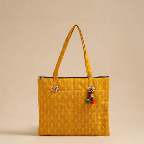 Yellow Handcrafted Quilted Cotton Hand Bag