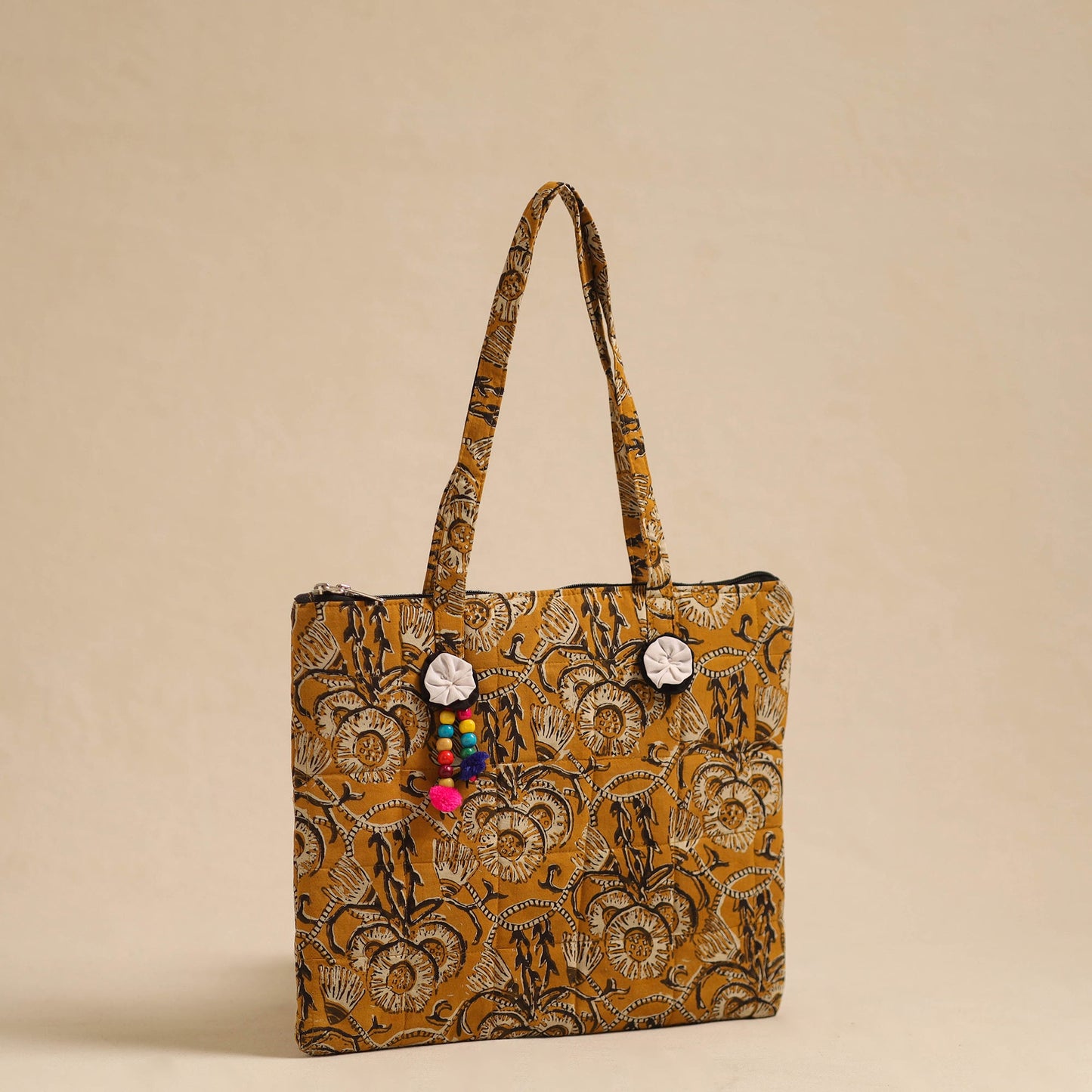  Yellow Handcrafted Quilted Cotton Hand Bag