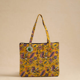  Yellow Handcrafted Quilted Cotton Hand Bag