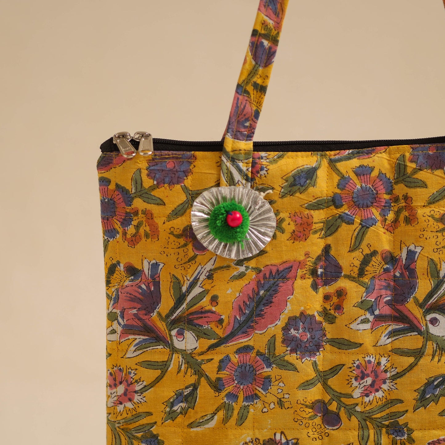  Yellow Handcrafted Quilted Cotton Hand Bag