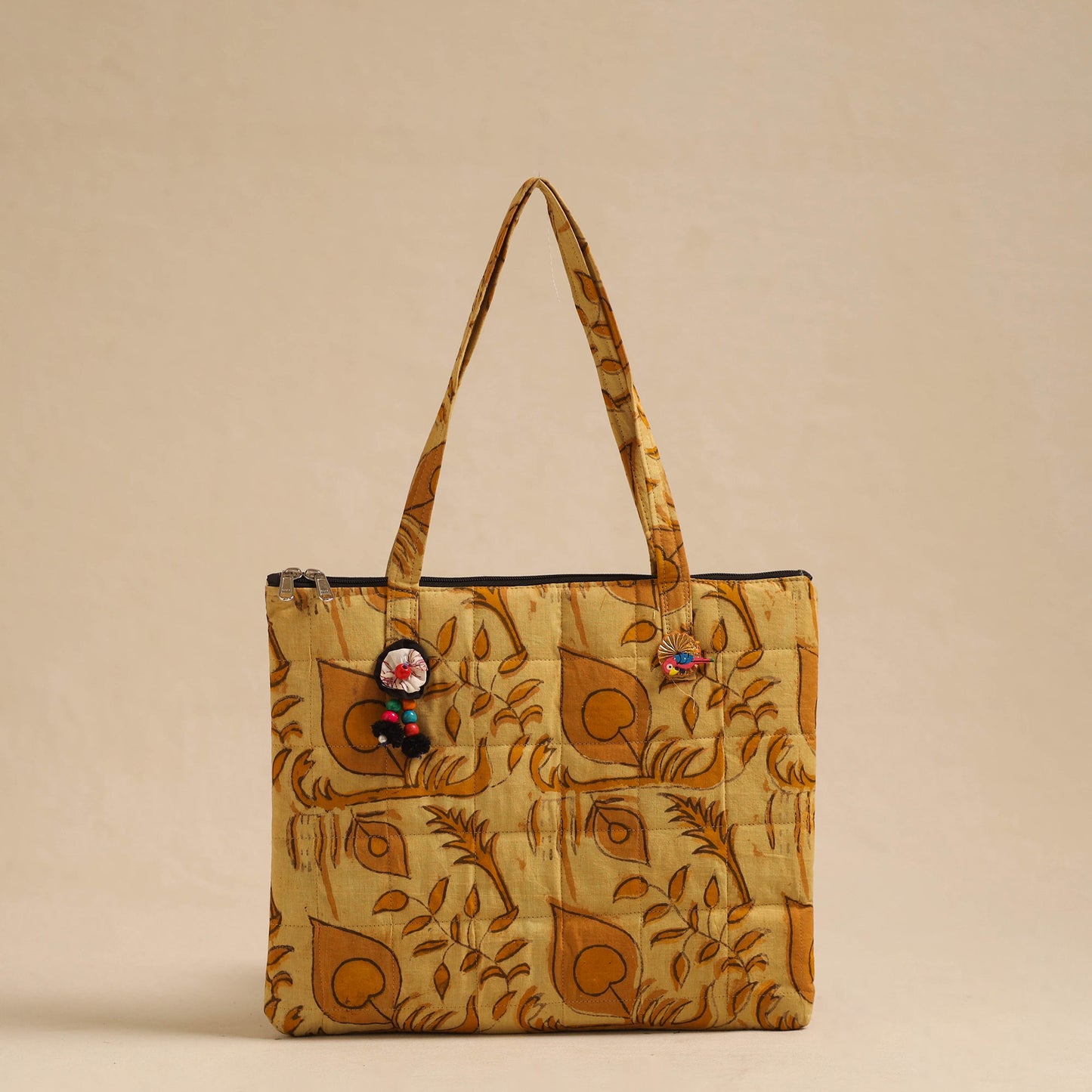  Yellow Handcrafted Quilted Cotton Hand Bag