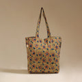 Handcrafted quilted kalamkari block printed fabric tote bag