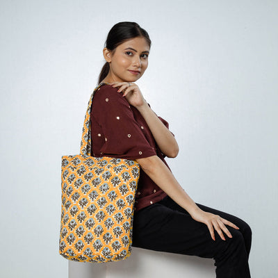 Yellow - Handcrafted Quilted Sanganeri Block Printed Shoulder Bag