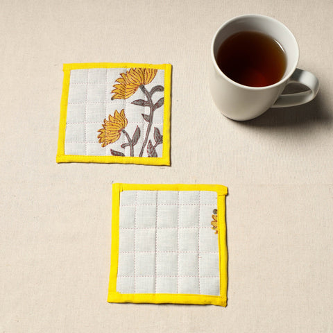  Handcrafted Sanganeri Floral Print Coaster (Set of 2)