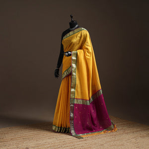 Yellow - handloom buti maheshwari saree with zari border 36