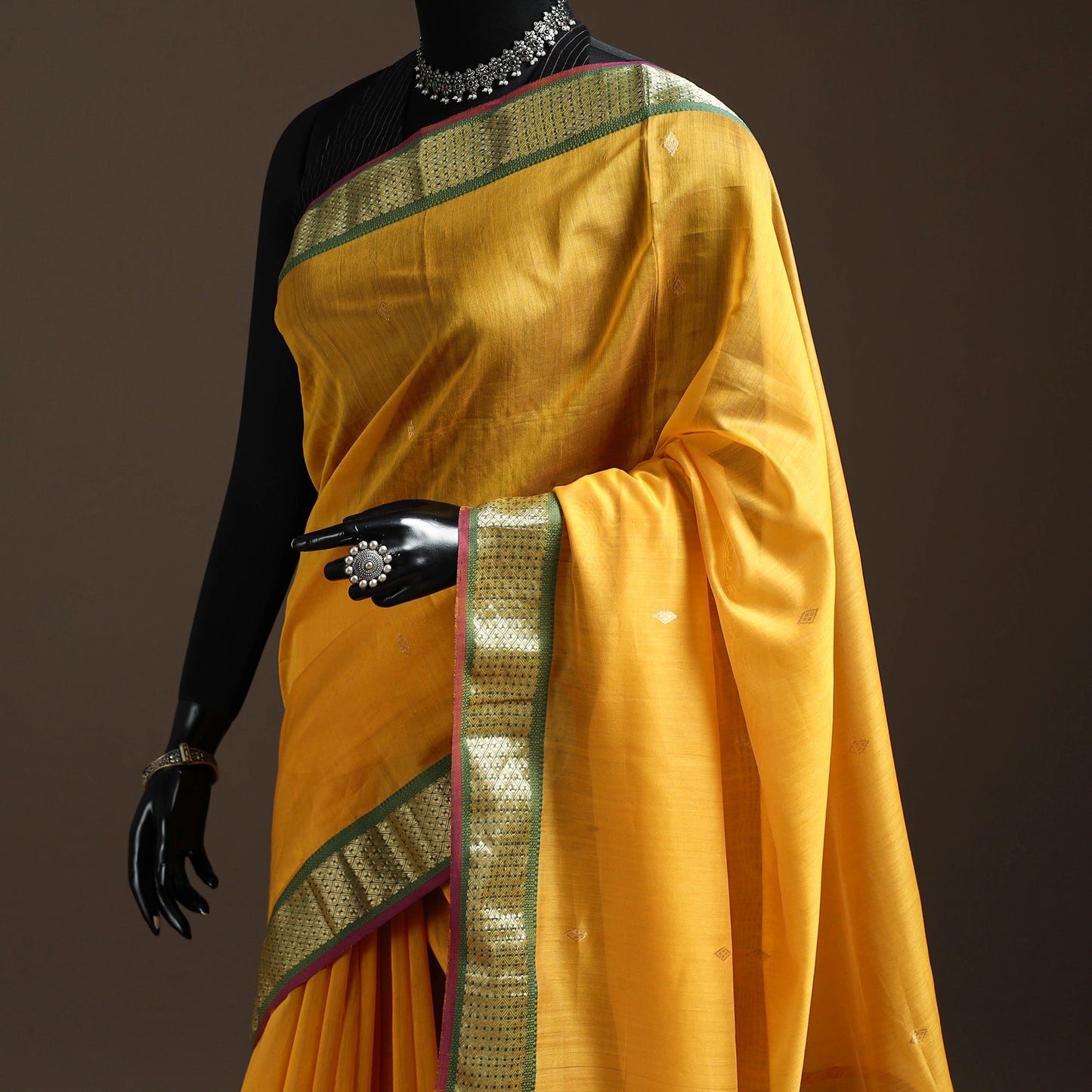 Yellow - handloom buti maheshwari saree with zari border 36