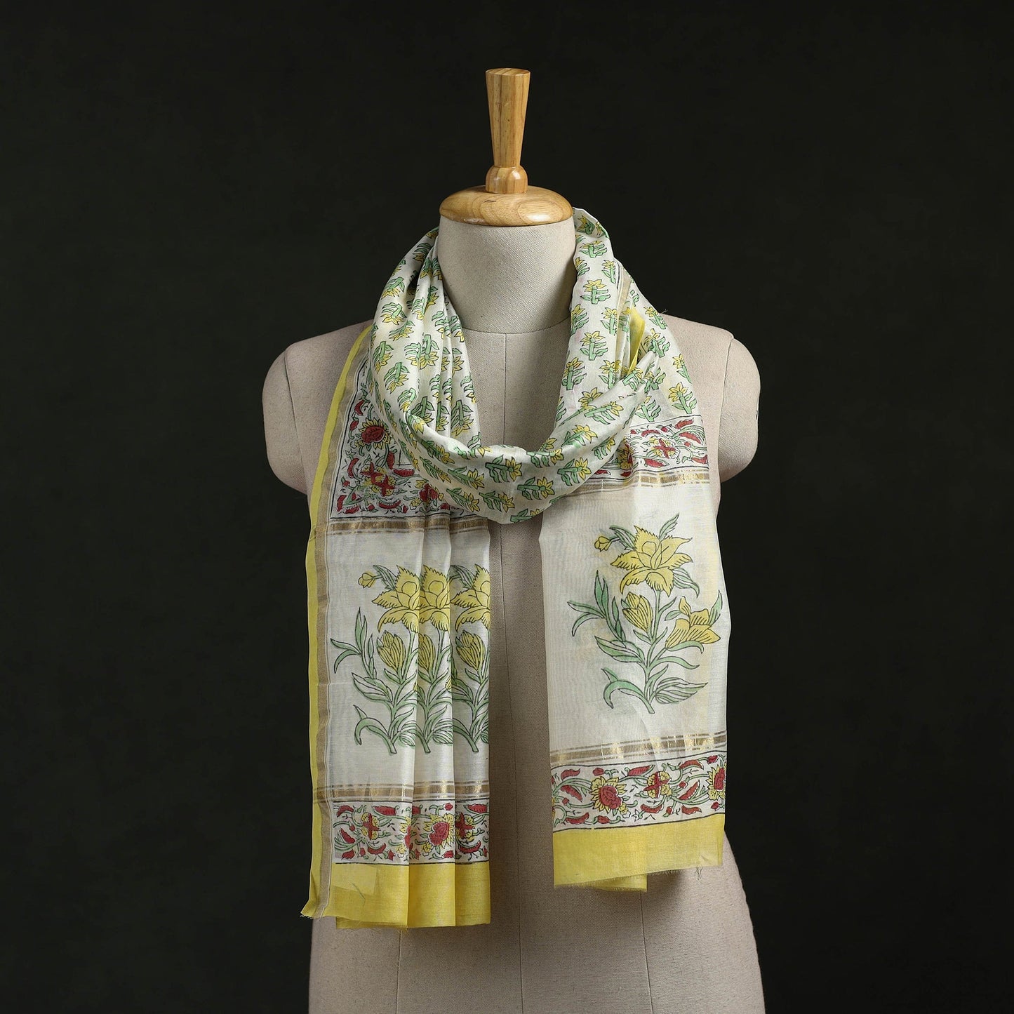 Handloom chanderi silk hand block print sanganeri stole 03
